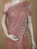 Dusty Rose Pink Floral sequins and Thread Embroidered Design Net Designer Saree with Designer Border