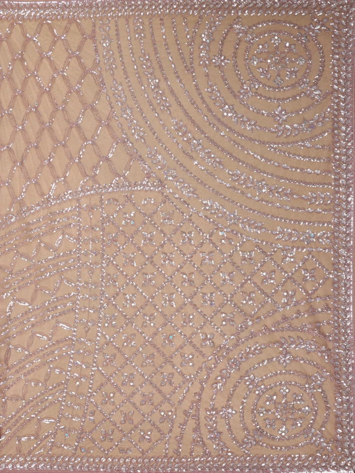 Dusty Rose Pink Heavy Sequin Embroidered Net Saree - Diadem