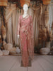 Dusty Rose Pink Heavy Sequins and  Beads Embroidered Design Net Party Wear Saree with Matching Stitched Full Sleeve Designer Blouse