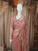 Dusty Rose Pink Heavy Sequins and  Beads Embroidered Design Net Party Wear Saree with Matching Stitched Full Sleeve Designer Blouse