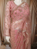 Dusty Rose Pink Heavy Sequins and  Beads Embroidered Design Net Party Wear Saree with Matching Stitched Full Sleeve Designer Blouse
