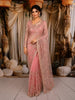 Dusty Rose Pink Heavy Sequins and  Beads Embroidered Design Net Party Wear Saree with Matching Stitched Full Sleeve Designer Blouse