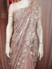 Dusty Rose Pink Heavy Sequins and Beads Embroidered Design Pure Organza Party Wear Saree with Designer Border