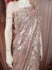 Dusty Rose Pink Heavy Sequins and Beads Embroidered Design Pure Organza Party Wear Saree with Designer Border
