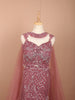 Dusty Rose Pink Heavy Sequins and Stone Embellished Design Net Mermaid Party Wear Lehenga with Matching Choker Dupatta