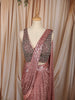 Dusty Rose Pink Heavy Silver Beads Embroidered Design Holographic Ready to Wear Party Saree with Designer Blouse
