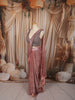 Dusty Rose Pink Heavy Silver Beads Embroidered Design Holographic Ready to Wear Party Saree with Designer Blouse