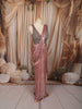 Dusty Rose Pink Heavy Silver Beads Embroidered Design Holographic Ready to Wear Party Saree with Designer Blouse