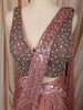 Dusty Rose Pink Heavy Silver Beads Embroidered Design Holographic Ready to Wear Party Saree with Designer Blouse
