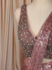 Dusty Rose Pink Heavy Silver Beads Embroidered Design Holographic Ready to Wear Party Saree with Designer Blouse