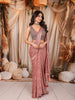 Dusty Rose Pink Heavy Silver Beads Embroidered Design Holographic Ready to Wear Party Saree with Designer Blouse