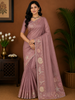 Dusty Rose Pink Mini Checked Zari Woven Design Semi Tussar Saree with Motif Border