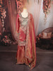 Dusty Rose Pink Paisley Sequins and Zari Embroidered Design Tissue Organza Sharara Suit With Matching Dupatta