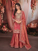 Dusty Rose Pink Paisley Sequins and Zari Embroidered Design Tissue Organza Sharara Suit With Matching Dupatta