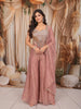 Dusty Rose Pink Peacock Motif Sequins and Beads Embroidered Design Tissue Silk Party Wear Indo Western Palazzo Suit with Matching Dupatta