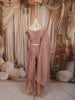 Dusty Rose Pink Peacock Motif Sequins and Beads Embroidered Design Tissue Silk Party Wear Indo Western Palazzo Suit with Matching Dupatta