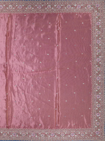 Dusty Rose Pink Sequins Design Organza Silk Saree With Floral Embroidered Border - Diadem