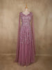 Dusty Rose Pink Sequins Embroidered Design Net Party Gown
