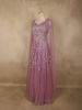 Dusty Rose Pink Sequins Embroidered Design Net Party Gown