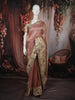 Dusty Rose Pink Solid Woven Design Pure Tissue Silk Party Wear Saree with Scalloped Border