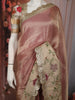 Dusty Rose Pink Solid Woven Design Pure Tissue Silk Party Wear Saree with Scalloped Border