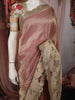 Dusty Rose Pink Solid Woven Design Pure Tissue Silk Party Wear Saree with Scalloped Border