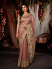Dusty Rose Pink Solid Woven Design Pure Tissue Silk Party Wear Saree with Scalloped Border