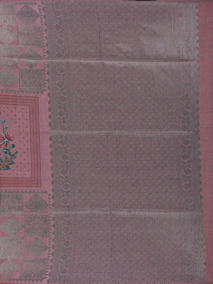 Dusty Rose Pink floral Design Semi Tissue Saree - Diadem