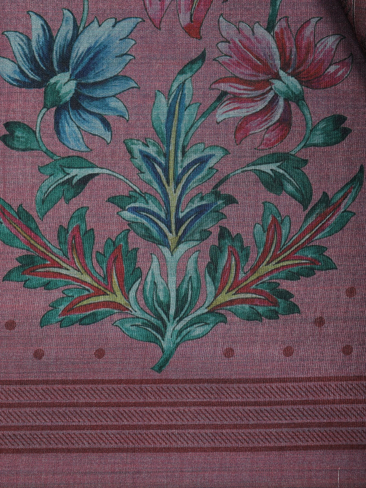 Dusty Rose Pink floral Design Semi Tissue Saree - Diadem