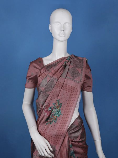 Dusty Rose Pink floral Design Semi Tissue Saree - Diadem