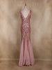 Dusty Rose Sequins Embroidered Mermaid Net Gown