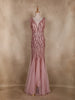 Dusty Rose Sequins Embroidered Mermaid Net Gown