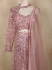 Dusty Rose Sequins Embroidered Net Mermaid Lehenga Set with One-Sleeve Choker Blouse