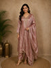 Dusty Rosewood Mauve Sequins Embroidered Design Tissue Silk Salwar Straight Cut Salwar Suit with Dupatta