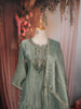 Dusty Sage Green Abstract Beads Embroidered Design Tissue Silk Anarkali Salwar Suit with Matching Designer Dupatta
