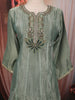 Dusty Sage Green Abstract Beads Embroidered Design Tissue Silk Anarkali Salwar Suit with Matching Designer Dupatta