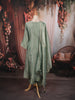 Dusty Sage Green Abstract Beads Embroidered Design Tissue Silk Anarkali Salwar Suit with Matching Designer Dupatta