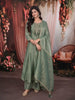 Dusty Sage Green Abstract Beads Embroidered Design Tissue Silk Anarkali Salwar Suit with Matching Designer Dupatta