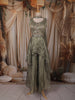 Dusty Sage Green Floral Sequins Embroidered Design Tissue Silk Palazzo Suit with Choker Dupatta