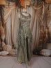 Dusty Sage Green Floral Sequins Embroidered Design Tissue Silk Palazzo Suit with Choker Dupatta