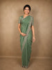 Dusty Sage Green Floral Sequins and Zardozi Embroidered Design Tissue Silk Designer Saree with Scalloped Border