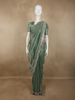Dusty Sage Green Floral Sequins and Zardozi Embroidered Design Tissue Silk Designer Saree with Scalloped Border