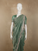 Dusty Sage Green Floral Sequins and Zardozi Embroidered Design Tissue Silk Designer Saree with Scalloped Border