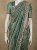 Dusty Sage Green Floral Sequins and Zardozi Embroidered Design Tissue Silk Designer Saree with Scalloped Border