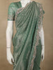 Dusty Sage Green Floral Sequins and Zardozi Embroidered Design Tissue Silk Designer Saree with Scalloped Border