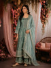 Dusty Sage Green Floral Zari and Mirror Embroidered Design Tissue Organza Salwar Suit
