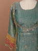 Dusty Sea Green Floral Sequins Embroidered Design Crushed Tissue Fancy Wear Palazzo Suit