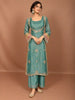 Dusty Sea Green Floral Sequins Embroidered Design Crushed Tissue Fancy Wear Palazzo Suit