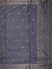 Dusty Steel Blue Floral Thread Embroidered Design Pure Tussar Fancy Saree with Floral Border