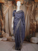 Dusty Steel Blue Floral Thread Embroidered Design Pure Tussar Fancy Saree with Floral Border
